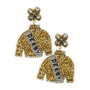 Gold Beaded DERBY Jacket Earrings, Race Day Jewelry, Gift for Mom